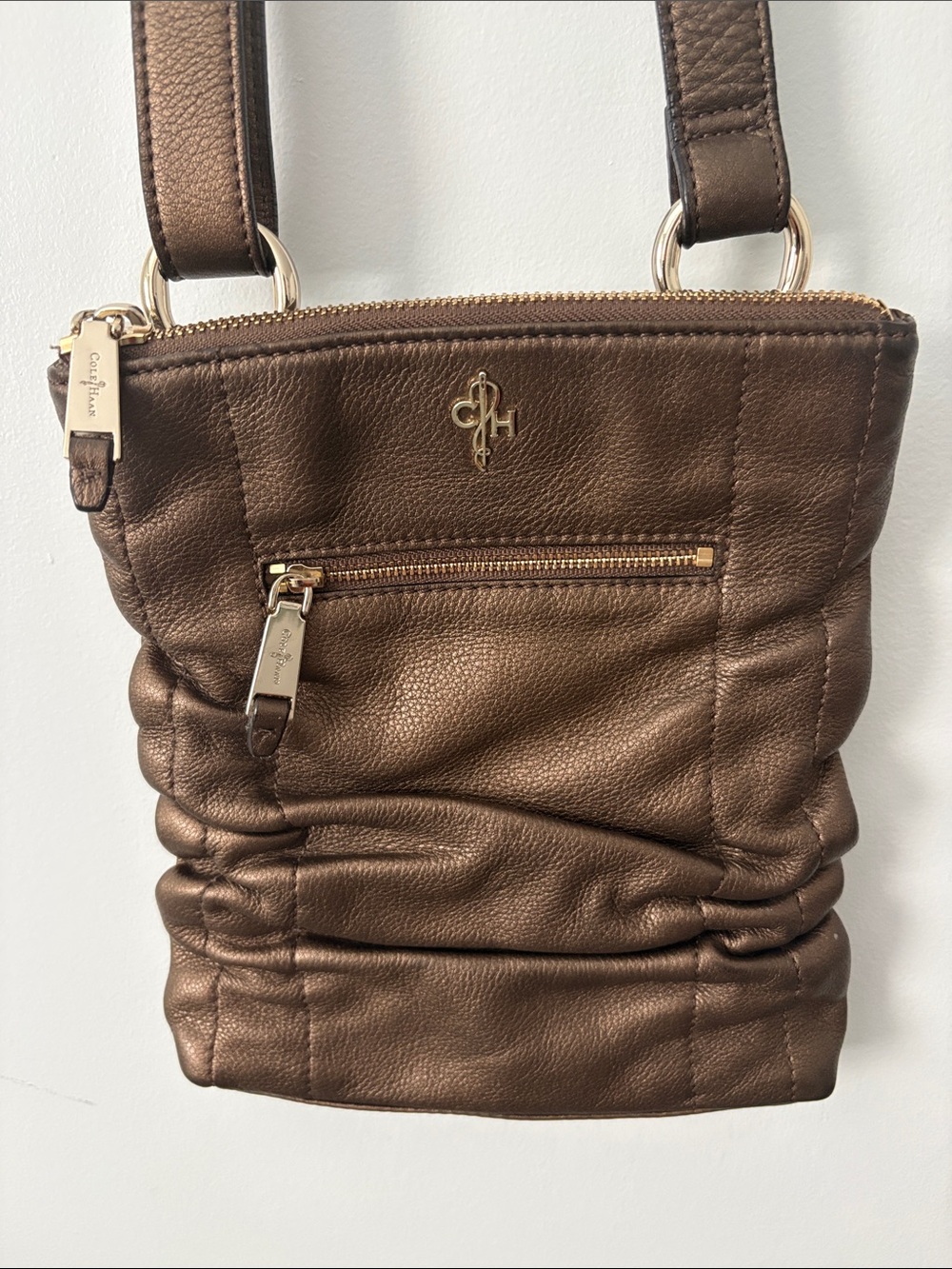 Cole Haan Bronze Pebbled Leather Crossbody with Gold Hardware